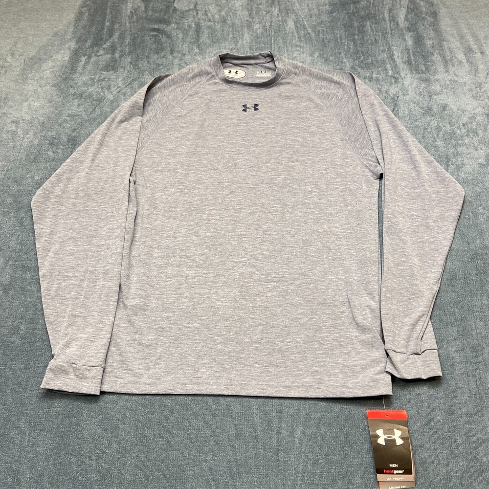Under Armour Heat Gear T-Shirt Mens XS Gray Stretch Crew Neck Raglan Long Sleeve